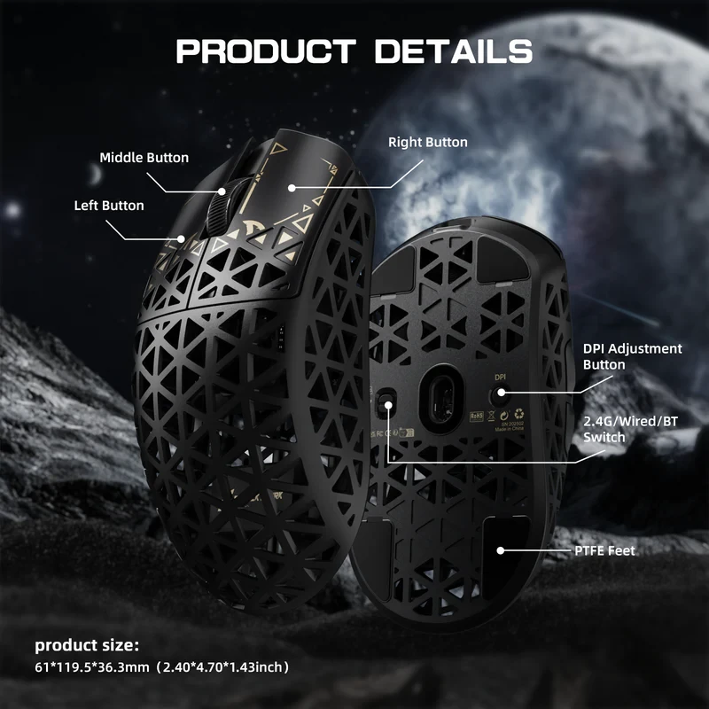 ATTACK SHARK R5 Ultra Carbon Fiber Wireless 8K  Gaming Mouse