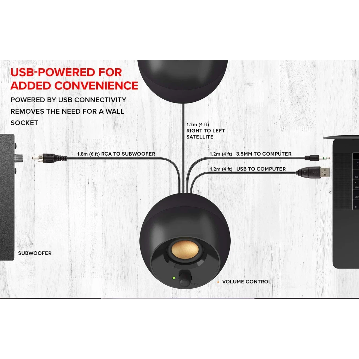Creative Pebble Plus 2.1 USB Powered Desktop Speakers Far Field Drivers Powerful lowering subwoofer | The Creative Pebble Plus features a new independent 4 '' design for remarkable power and  product thumbnail 4