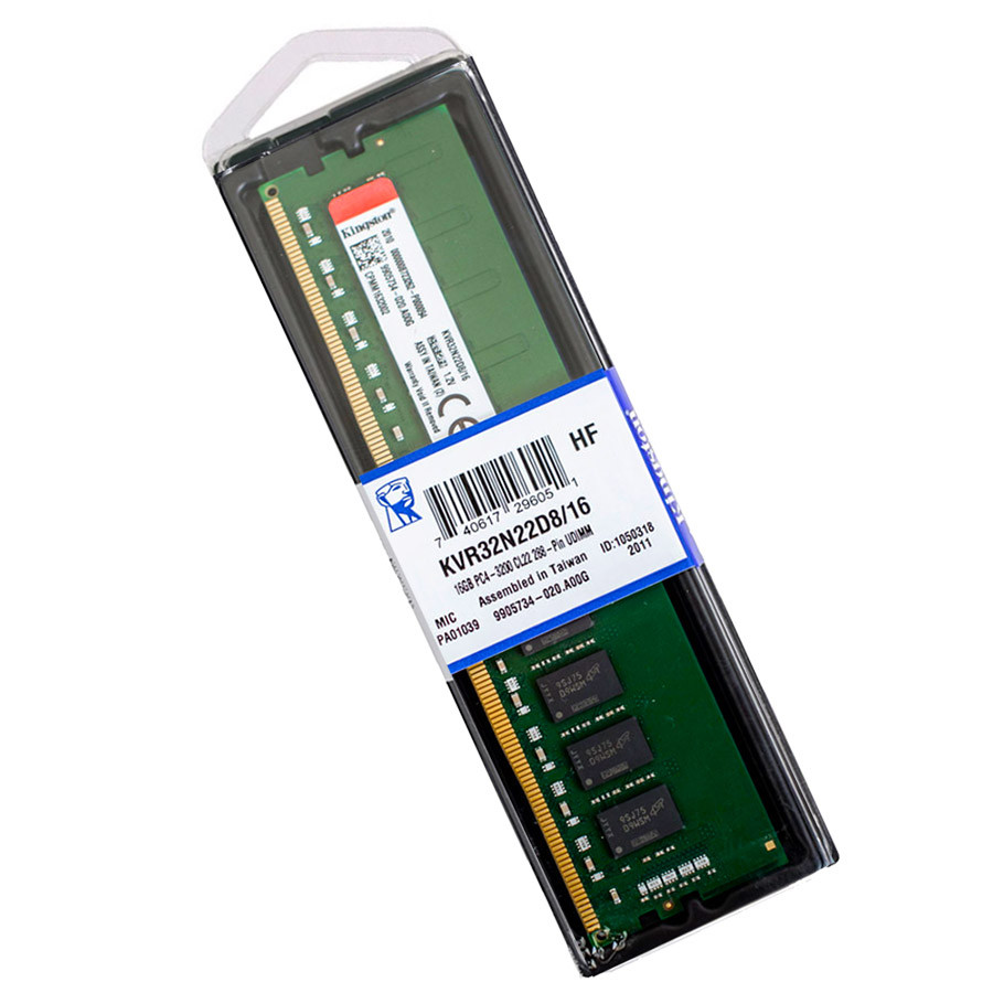 Kingston Ram 16GB DDR4 3200MT/s Non-ECC Unbuffered DIMM CL22 DESKTOP KVR32N22D8/16
