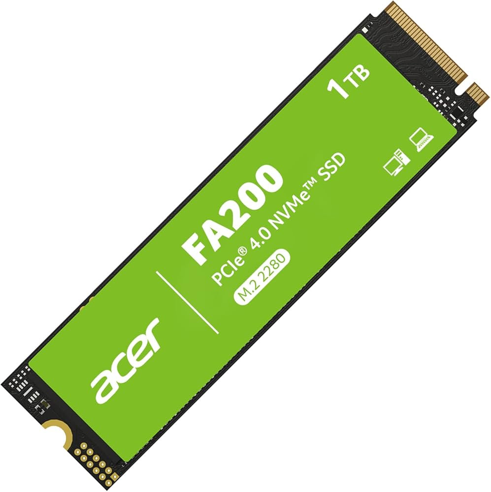Acer FA200-1TB PCle M.2 SSD Read speeds up to 7200 MB/s, NVMe 2.0, PS5 compatible