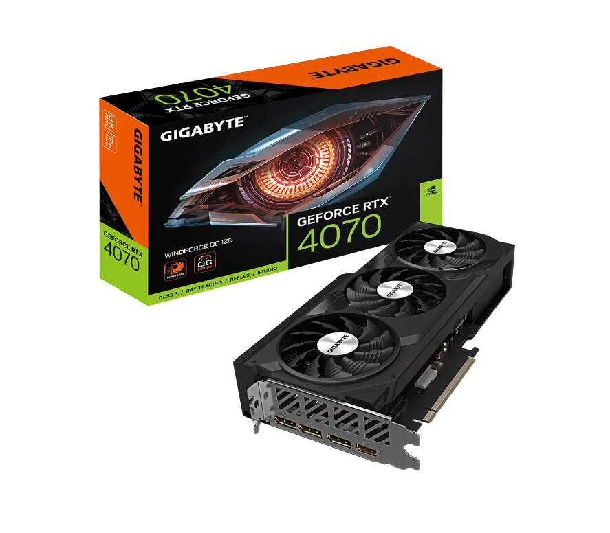 Gigabyte Geforce RTX 4070 WINDFORCE OC 12G, 3X WINDFORCE Fans, DLSS 3.0, Ray Tracing, 12GB 192bit504.2GB/s GDDR6X,  PCI-E 4.0,  HDMI 2.1a/ DP1.4a