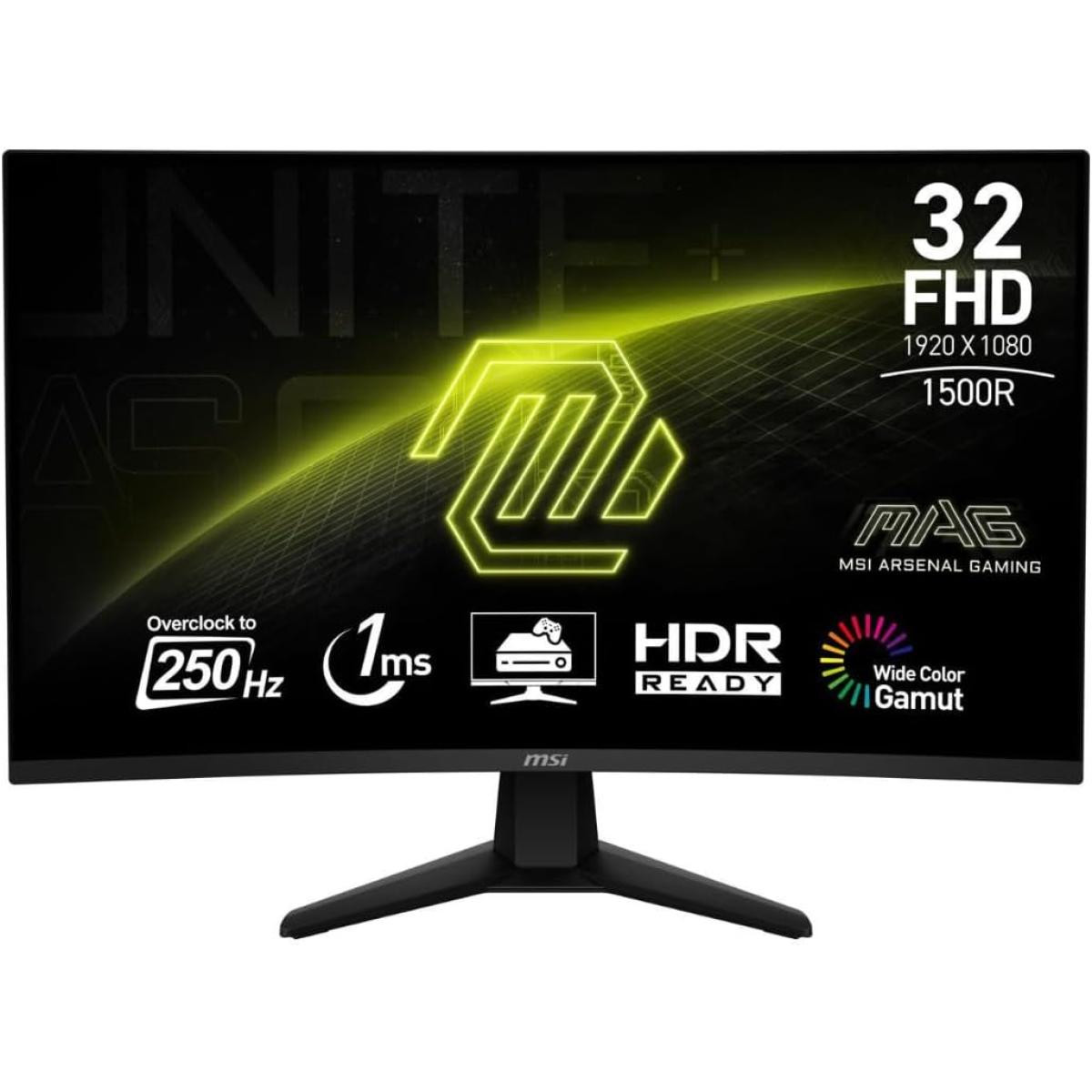 MSI MAG 32C6X 31.5-inch 1920 x 1080 (FHD) Curve 1500R Gaming Monitor , 250Hz , Adaptive-Sync , HDR Ready , HDMI , Display Port , Tilt , 1ms , Black