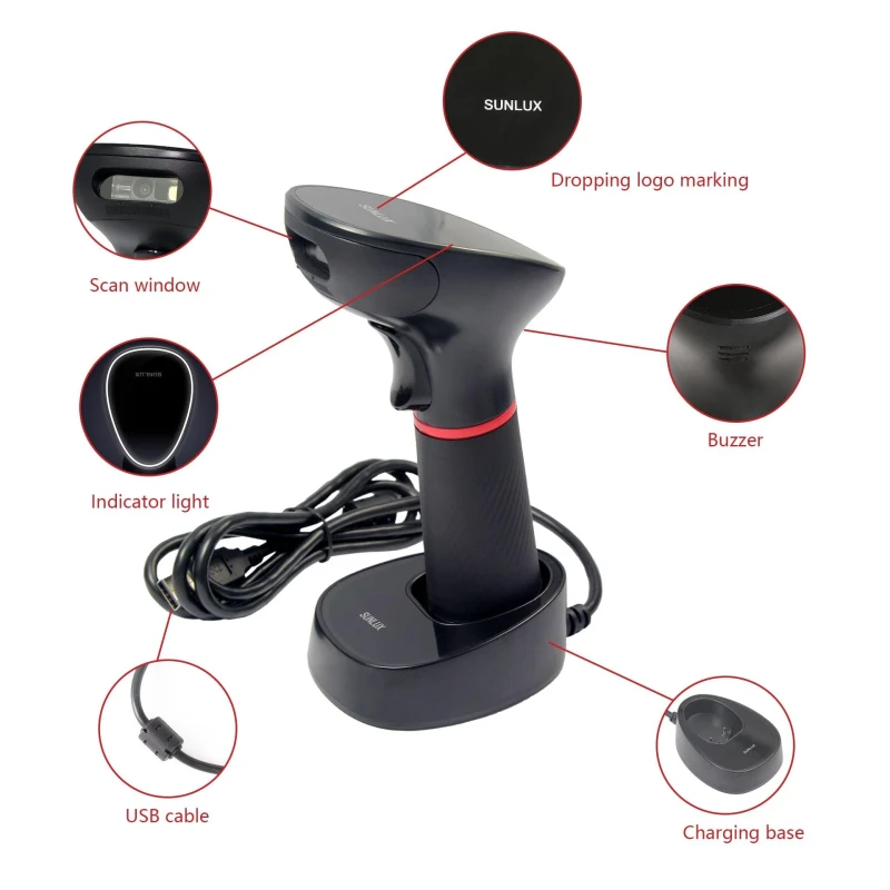 SUNLUX XL-9610 2D Barcode Scanner (2200mAh Battery Capacity Transfer distance 2.4G: 150M & Bluetooth:10M With memory, can store 100,000 EAN-13 barcode Long working time: one full charge suppo product thumbnail 2