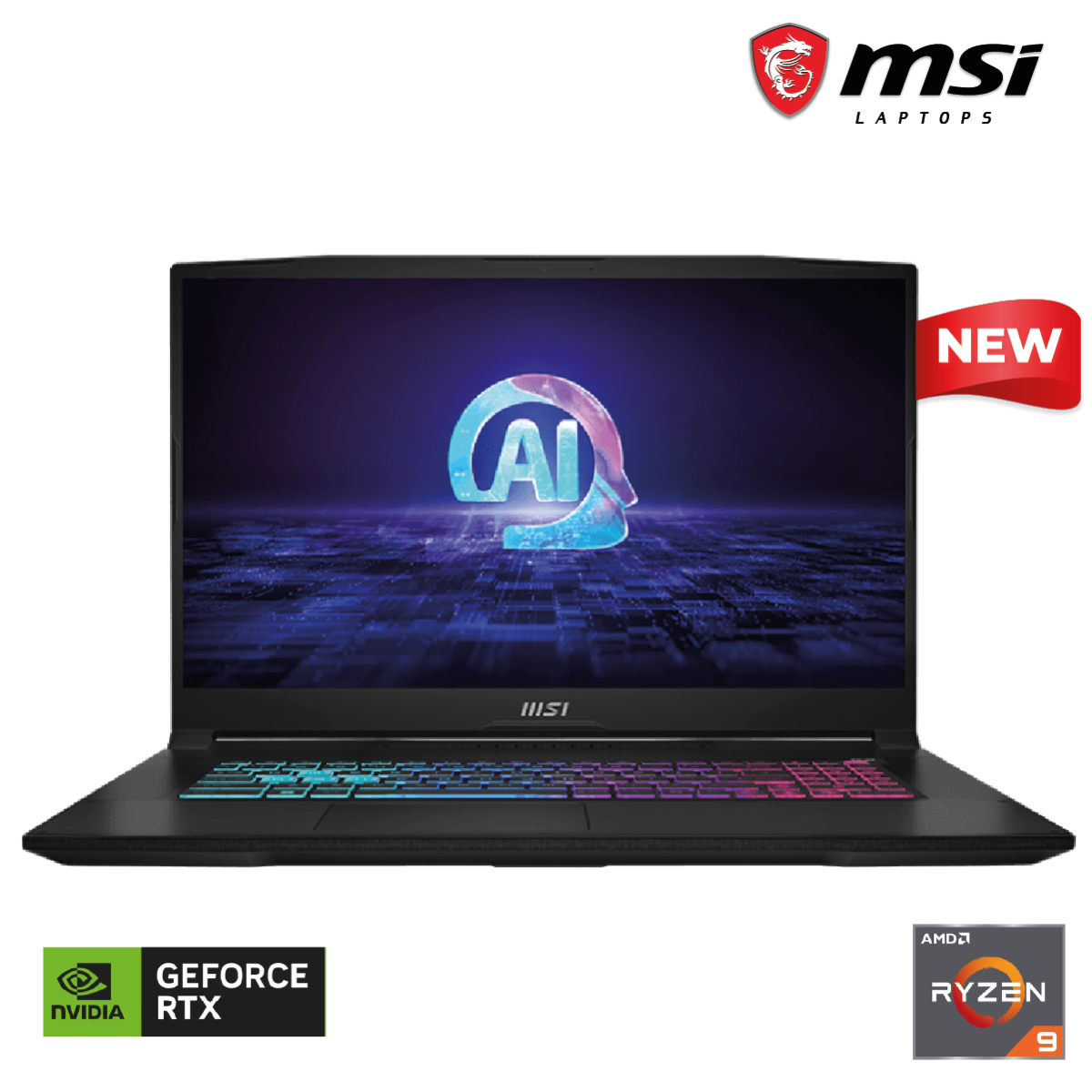 Laptop Katana A17 AI B8VG NEW AMD Ryzen 9 8945HS Up to 5.2GHz, NVIDIA GeForce RTX 4070 8GB DDR6, 16GB DDR5, 1TB SSD 17.3" FHD, 144Hz IPS-Level with MSI AI Engine - Black