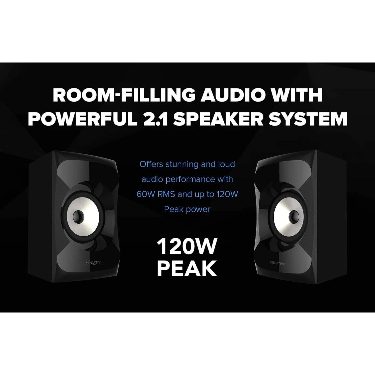 CREATIVE SBS E2900 2.1 Channel 120W Peak Bluetooth 5.0 Speaker System 2.1 POWERFUL SPEAKER SYSTEM WITH FAR-FIELD DRIVERS - Offers stunning and loud audio performance with 60W RMS and up to 12 product thumbnail 3