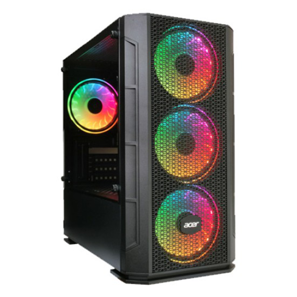Acer AX8-B30 Mid Tower Case, Acrylic Side Panel, Mesh Front Panel, Supports (ATX, Micro ATX, Mini ATX), 4x ARGB Fans - Black