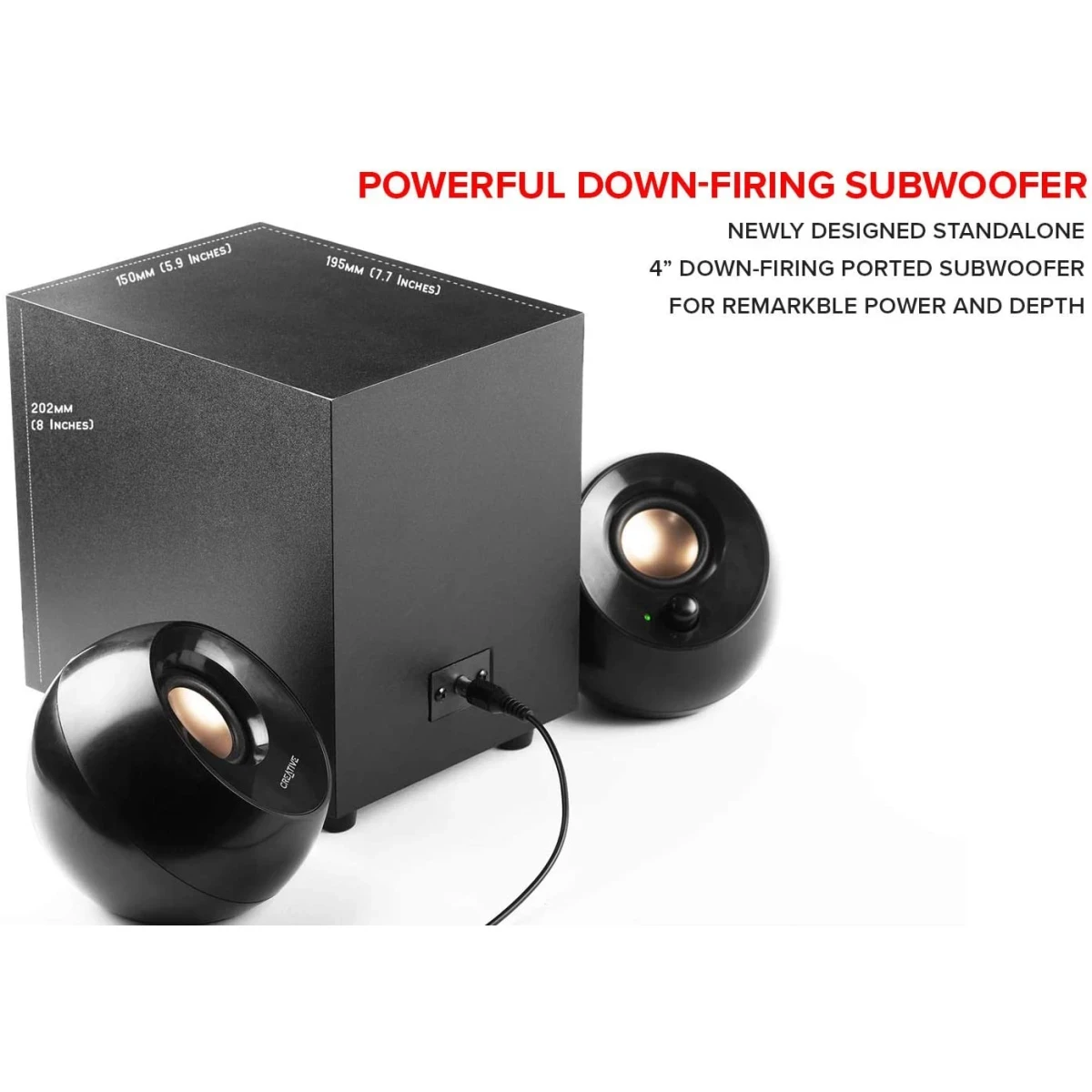 Creative Pebble Plus 2.1 USB Powered Desktop Speakers Far Field Drivers Powerful lowering subwoofer | The Creative Pebble Plus features a new independent 4 '' design for remarkable power and  product thumbnail 5