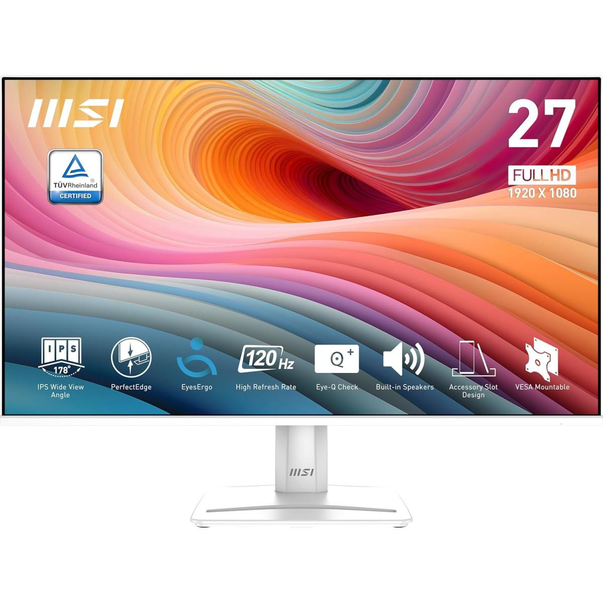 MSI Monitor PRO MP275W  27" IPS 1920 x 1080 (FHD) 120Hz Refresh Rate 300 cd/m² HDMI, DisplayPort, (VGA) With Speaker - White