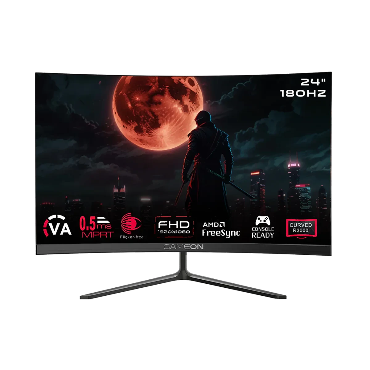 GAMEON GOC24F180VA Pro Series 24" FHD , 180Hz , MPRT 0.5ms , HDMI 2.1 , VA Panel Curved Gaming Monitor 3000R 16:9 (Supports PS5) - Black