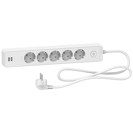Schneider Electric ST945U1W Base Multienchufe de 5 Tomas con 2 USB, Cable 1.5 m, Blanco