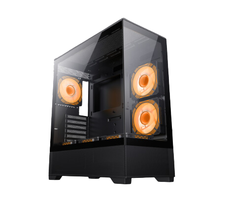GAMEMAX Vista AB Mid Tower Case, Tempered Glass Side & Front Panel, Supports (ETAX, ATX, Micro ATX, Mini ATX), 6x ARGB Fans with Remote Controller & RGB HUB - Black