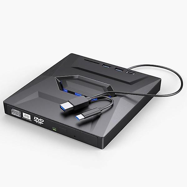 External DVD Drive for Laptop USB 3.0 Type-C Portable CD/DVD Optical Drive Player Writer CD Burner with 2 USB 3.0 Ports, Type C Port SD Card Reader for Laptop PC MacBook Mac Windows Linux OS