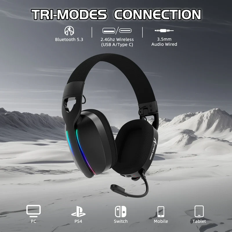 ATTACK SHARK L90 Foldable RGB Ultra-Light Tri-Mode Gaming Headset
