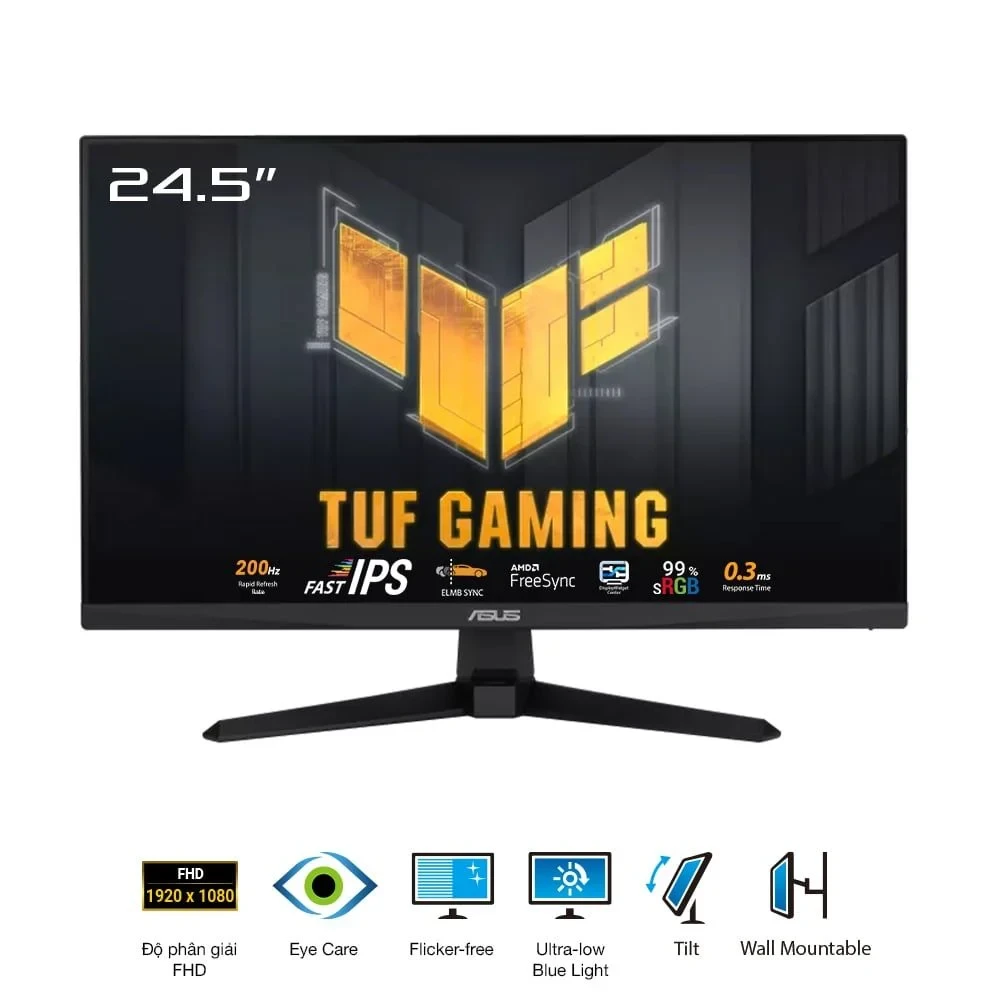 ASUS TUF Gaming VG259Q5A 24.5” Monitor, 1080P Full HD, 1ms (GTG) 0.3ms (Min) Fast IPS, 200Hz, HDR10, 99% sRGB w/ Speakers