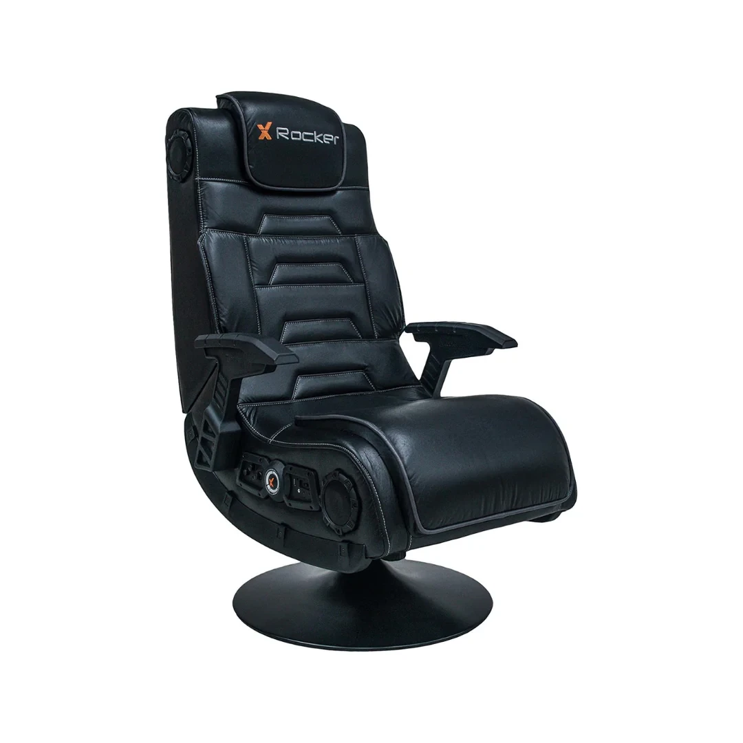 X-Rocker Pro 4.1 Pedestal Multimedia Gaming Chair With 4.1 Wireless Audio System And Subwoofer/tri-motor vibration/wirless(Faux Leather, Black)