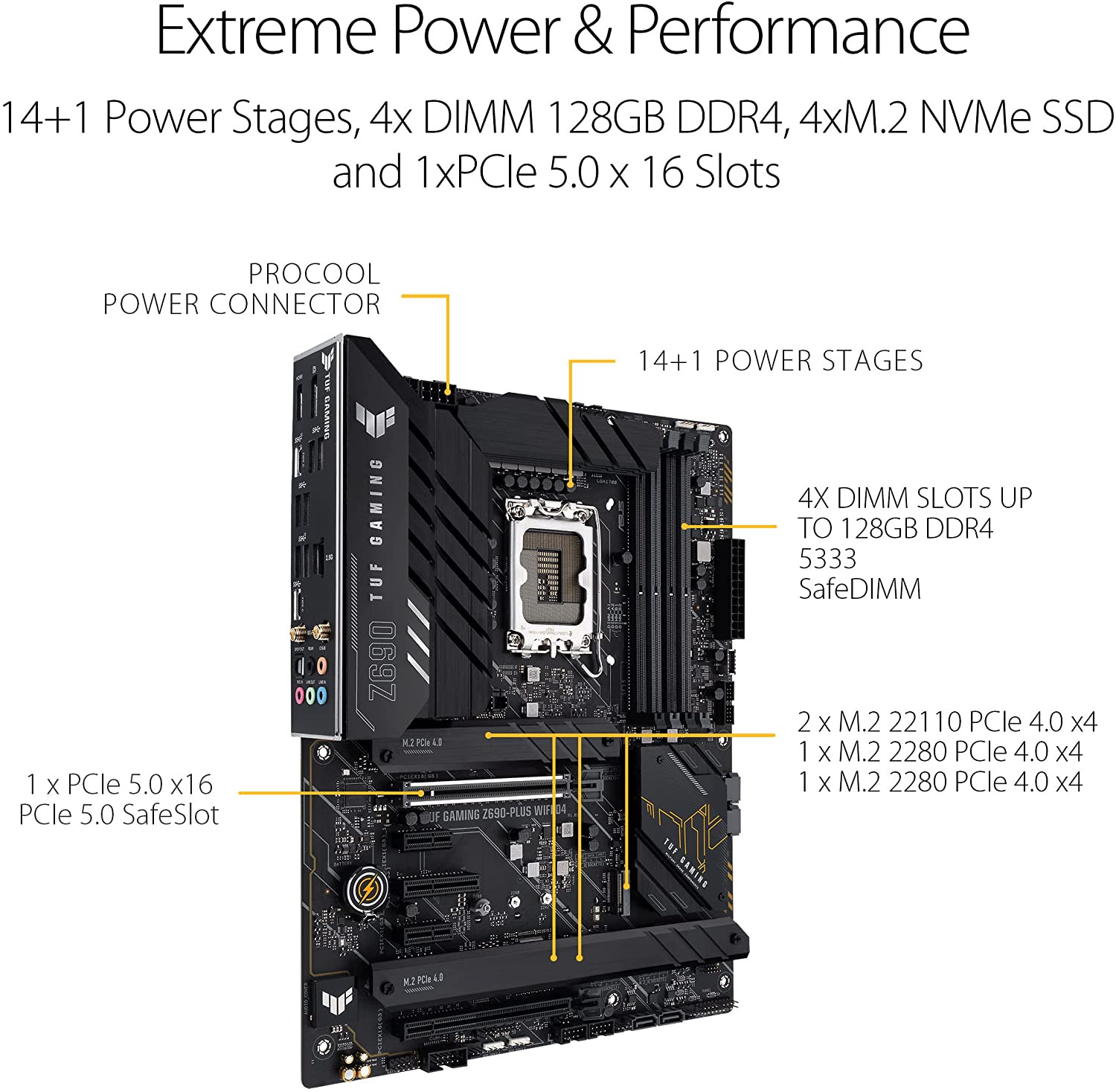 Asus TUF GAMING Z690-Plus D4 Intel® Z690 LGA 1700 (Intel® 12Th Gen) ATX Gaming Motherboard, 15 DrMOS Power stages, PCIe® 5.0, DDR4 Memory, Four M.2 Slots, Wi-Fi 6 and Intel® 2.5 Gb Ethernet,  product thumbnail 8