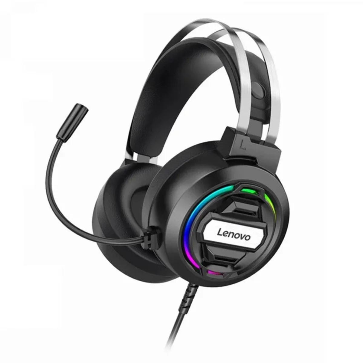 Lenovo H401 Led Light Gaming Headphone With Noise Canceling Microphone And Stereo Bass Surround Sound 40MM For Computer - Black, Wired