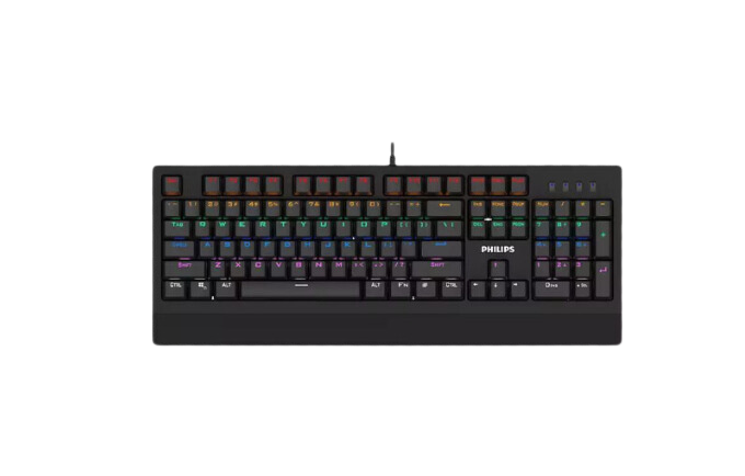 Philips SPK8403 Corded Mechanical Gaming Keyboard, RGB Ambiglow FX & Key Light Maps, Anti-Ghosting, N-Key Rollover, Clicky, Light-Touch Blue Switches