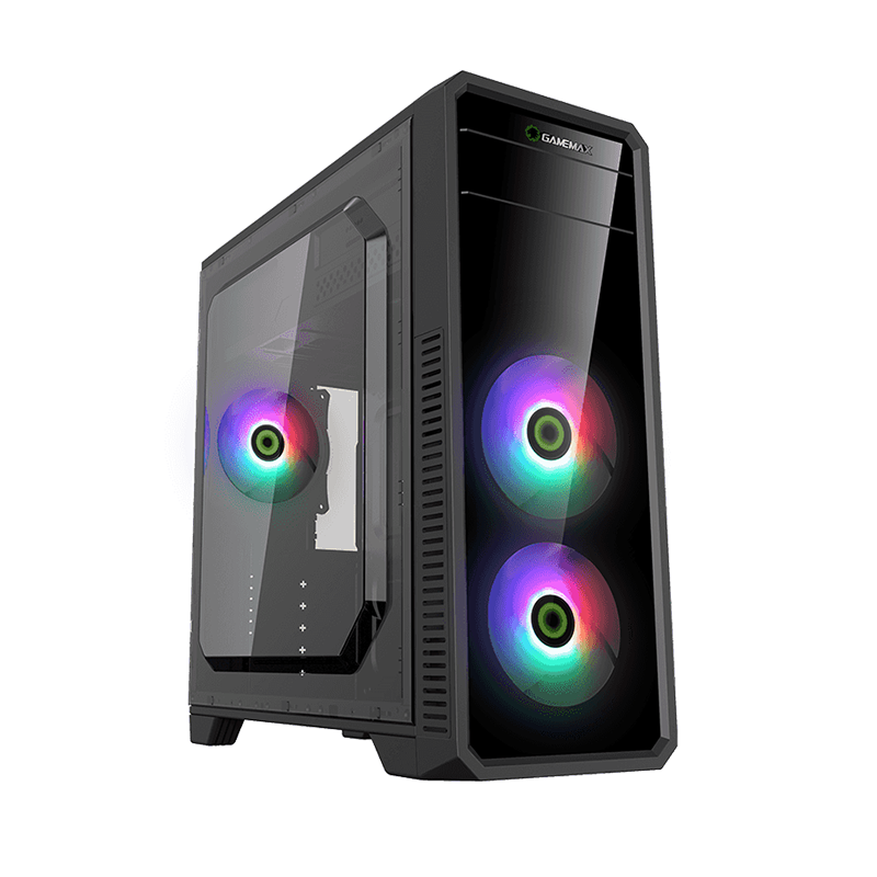 GAMEMAX G561-FRGB Mid Tower Case, Acrylic Side & Front Panel, Supports (ATX, Micro ATX, Mini ATX), 3x FRGB Fans - Black