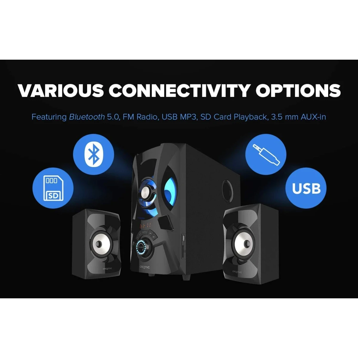 CREATIVE SBS E2900 2.1 Channel 120W Peak Bluetooth 5.0 Speaker System 2.1 POWERFUL SPEAKER SYSTEM WITH FAR-FIELD DRIVERS - Offers stunning and loud audio performance with 60W RMS and up to 12 product thumbnail 2