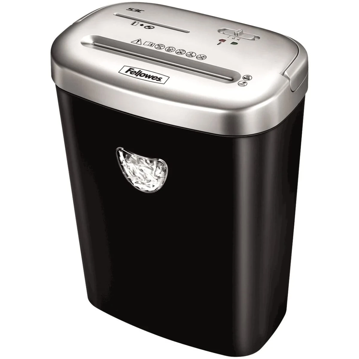 Fellowes Powershred 53C 10 Sheet Cross Cut Paper Shredder w/ SafeSense  The 53C cross-cut paper shredder shreds 10 sheets of A4 paper per pass into 3440, 4 x 35 mm cross cut particles (Security Level