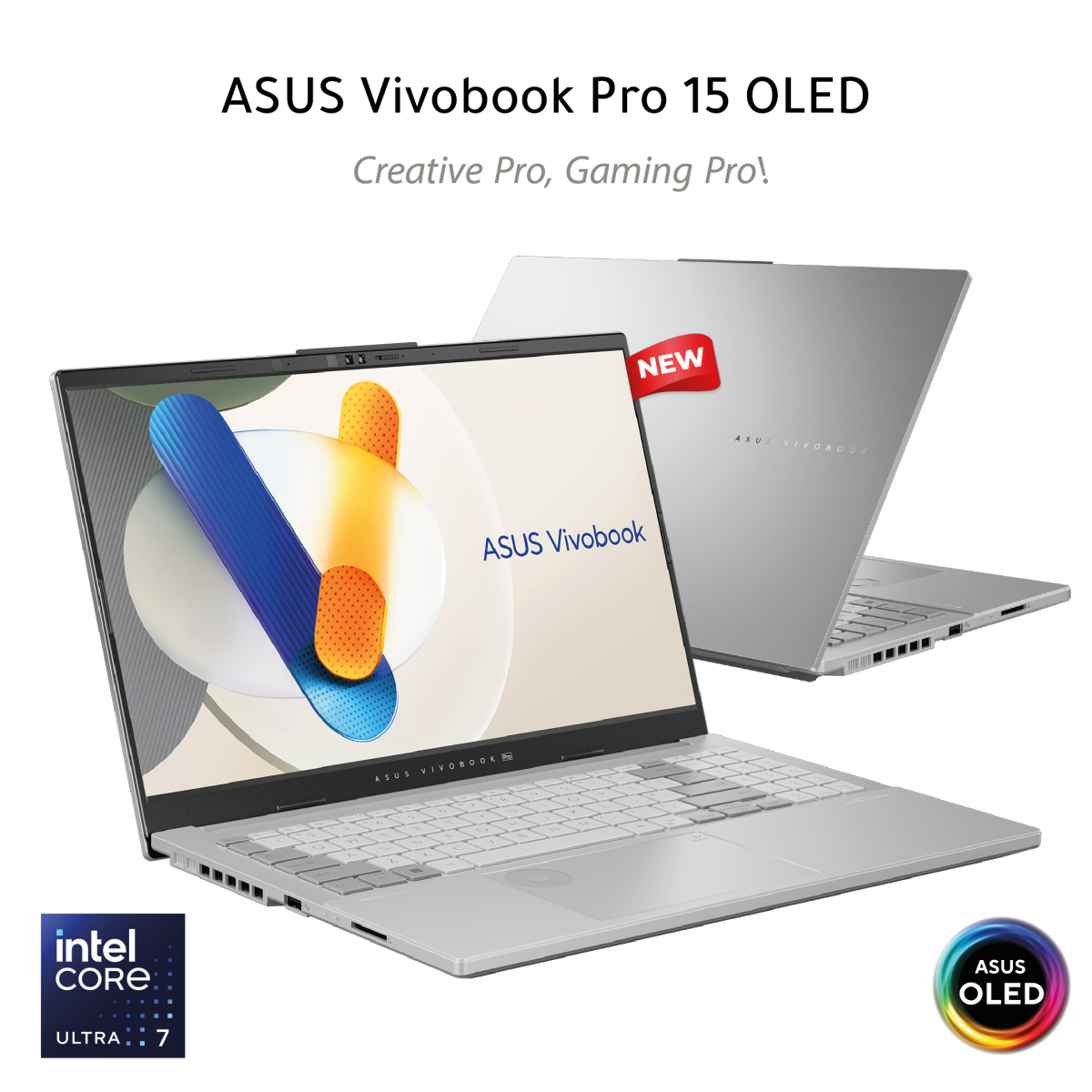 ASUS Vivobook Pro 15 OLED (2024), AI Ready, 15.6” 3K 120Hz OLED Laptop, Intel Core Ultra 7 155H, NVIDIA GeForce RTX™ 4050, 1TB SSD, Cool Silver