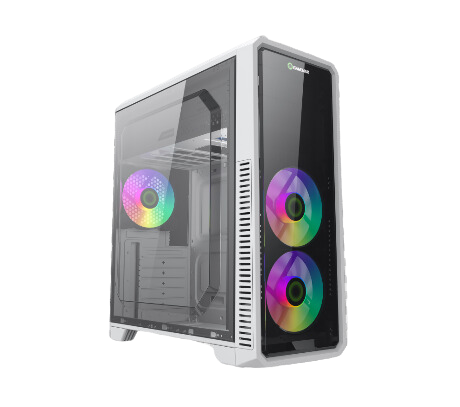 GAMEMAX G561-FRGB WH Mid Tower Case, Acrylic Side & Front Panel, Supports (ATX, Micro ATX, Mini ATX), 3x FRGB Fans - White