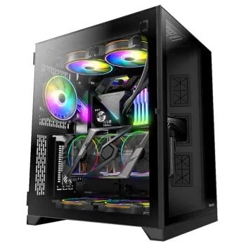 Huntkey MVP Ares Gaming Case Supports ATX Motherboards, 2x USB 2.0 1x USB 3.0 2x Mircophone / headphone Port Front I/O, Tempered Glass Side Panel  (No Fans Included)