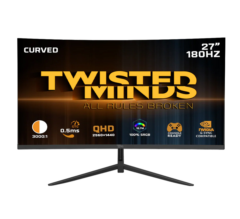 Twisted Minds 27" Curved QHD 180HZ, 0.5 MS, HDMI 2.1 Gaming Monitor - TMC27Q180VA