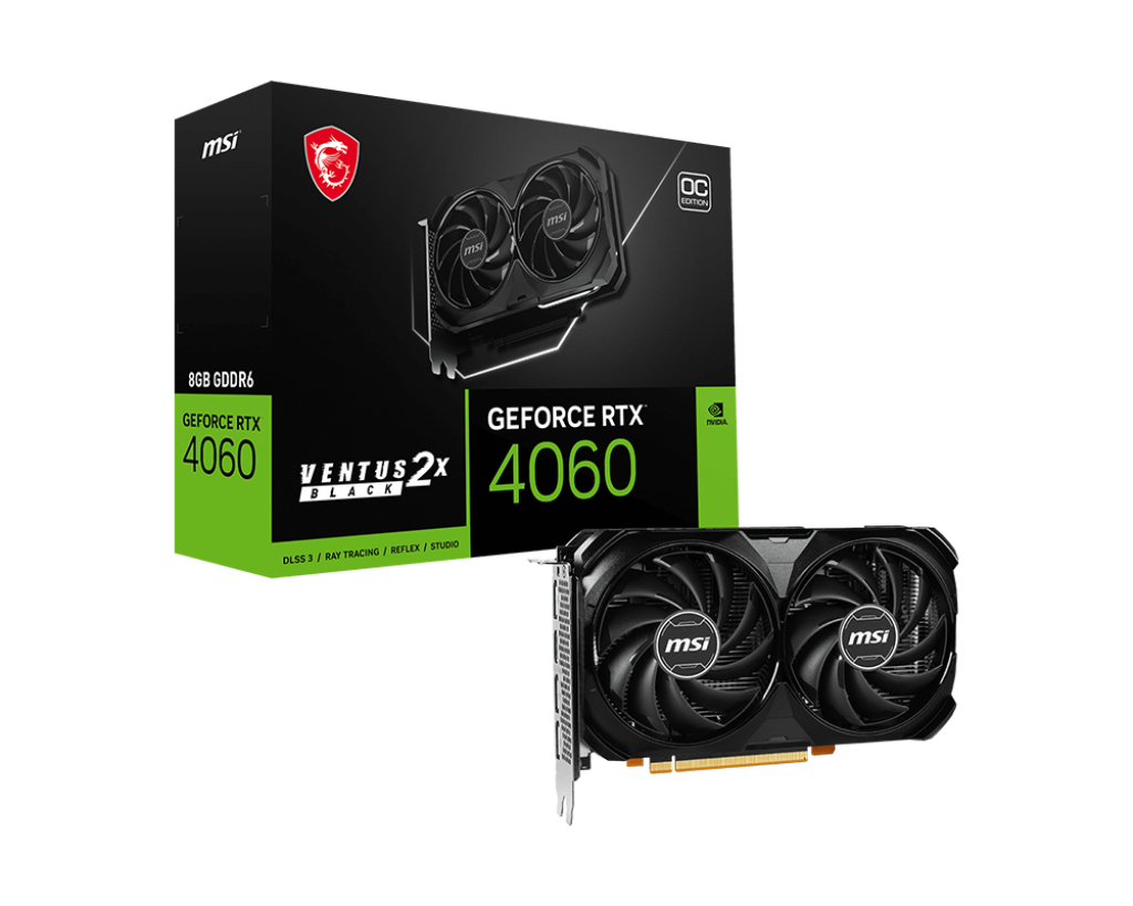 MSI Geforce RTX 4060 Ventus 2X Black 8G OC, Dual Fan, DLSS 3.0, Ray Tracing, 8GB 128bit 272GB/s GDDR6,  PCI-E 4.0,  HDMI 2.1a/ DP1.4a