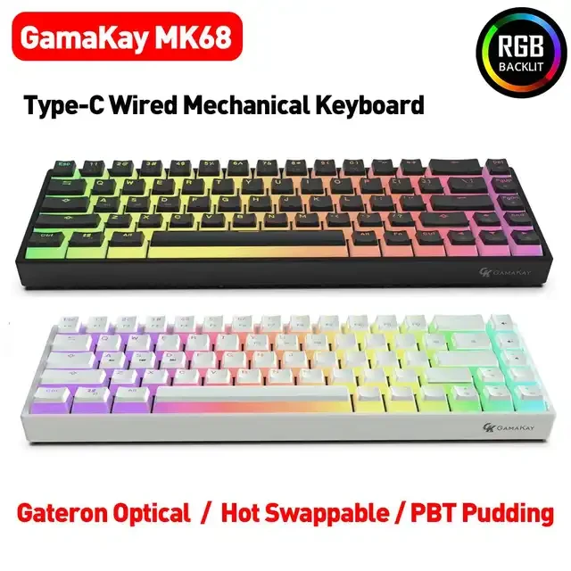 HAING HI-MKB68 60% Mechanical Gaming Keyboard Type-C Wired RGB 68 Key for Laptop PC Gamer BLACK/WHITE